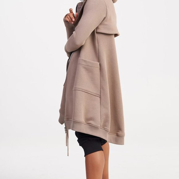 Long Zipper Fleece Maxi Hoodie with Thumb holes - Picture 2 of 8